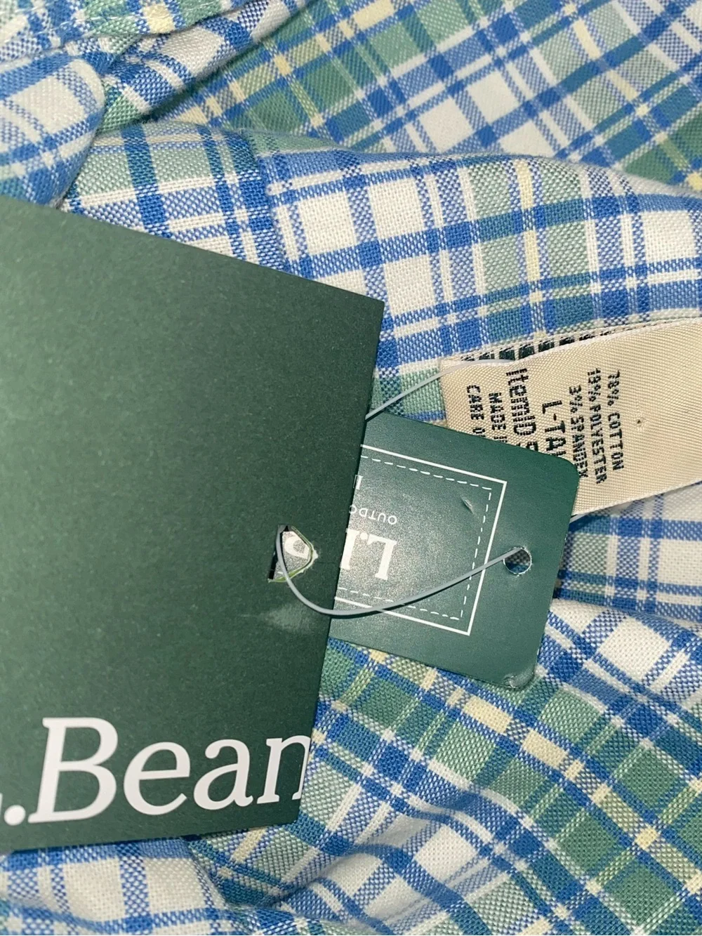 L.L. Bean Men’s Blue Green Plaid Slightly Fitted Button-Down New Shirt L/Tall